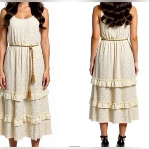 Kate and Lily boho style lace midi dress, cream color, size L